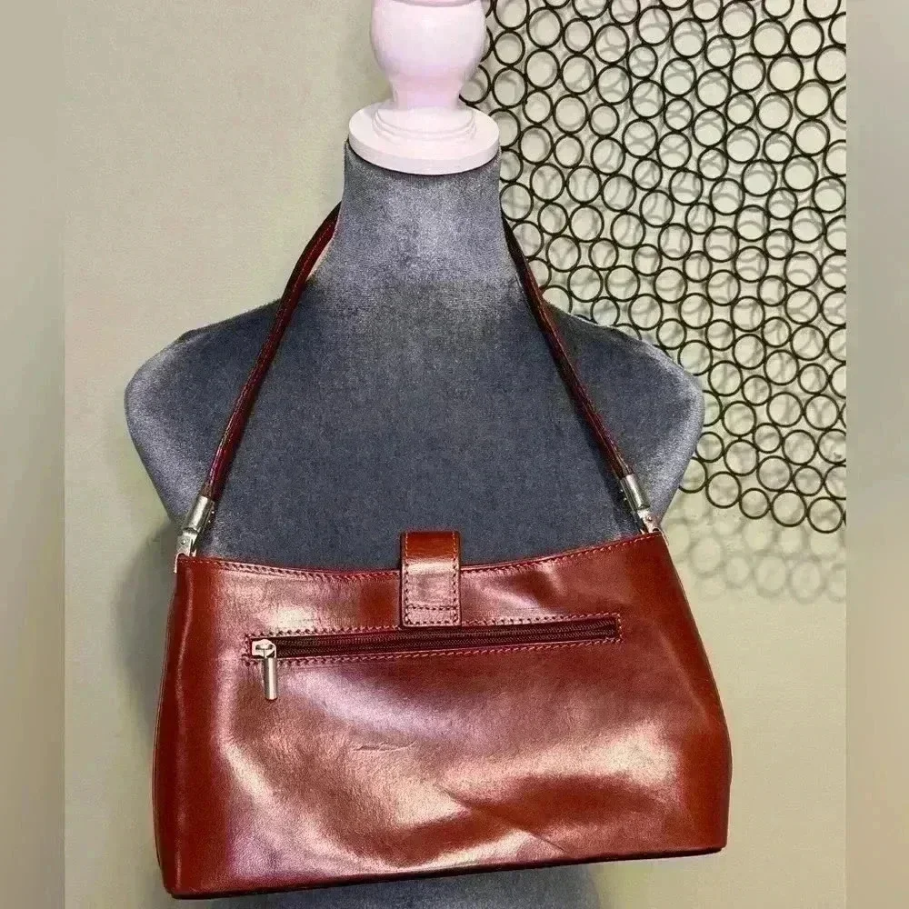 Pelle Made in Italy Brown Leather Baguette Shoulder Bag Vintage Y2K - Picture 2 of 10